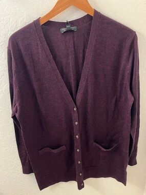 Banana Republic 100% Merino Wool Plum Button-Front V-Neck Long Cardigan